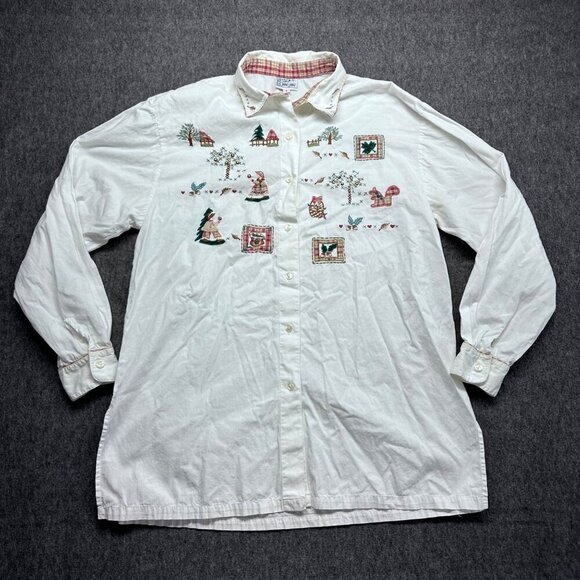 JacJac Vintage Womens Embroidered Cottage Button Up Shirt Size L? White Cotton - Picture 1 of 15